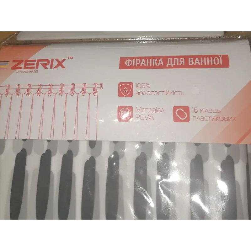 Шторка для ванной Zerix PEVA 240х200 см Узоры Клетка серая