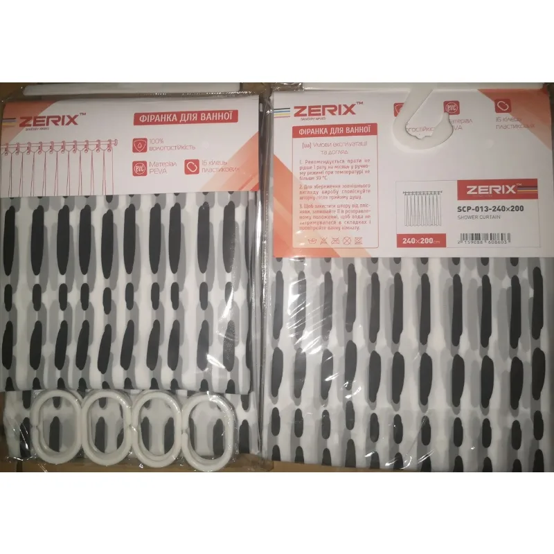 Шторка для ванной Zerix PEVA 240х200 см Узоры Клетка серая