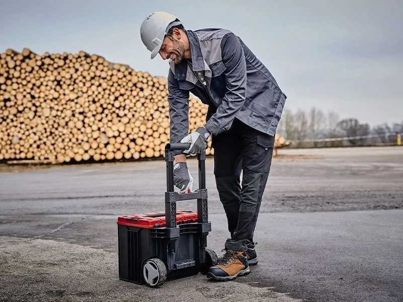 Модульний ящик для інструментів Einhell E-Case L на колесах з телескопічною ручкою, розміри 40.6х44.4х35.5 см, виготовлений з плас