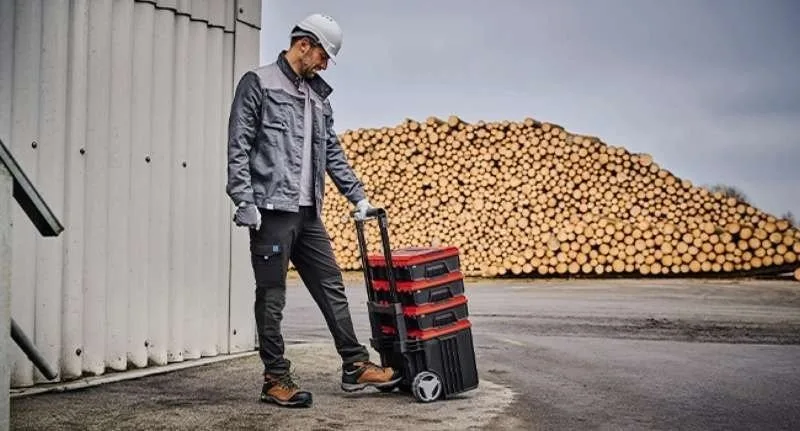 Модульний ящик для інструментів Einhell E-Case L на колесах з телескопічною ручкою, розміри 40.6х44.4х35.5 см, виготовлений з плас