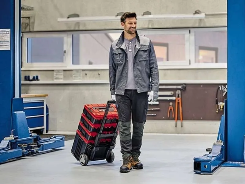 Модульний ящик для інструментів Einhell E-Case L на колесах з телескопічною ручкою, розміри 40.6х44.4х35.5 см, виготовлений з плас