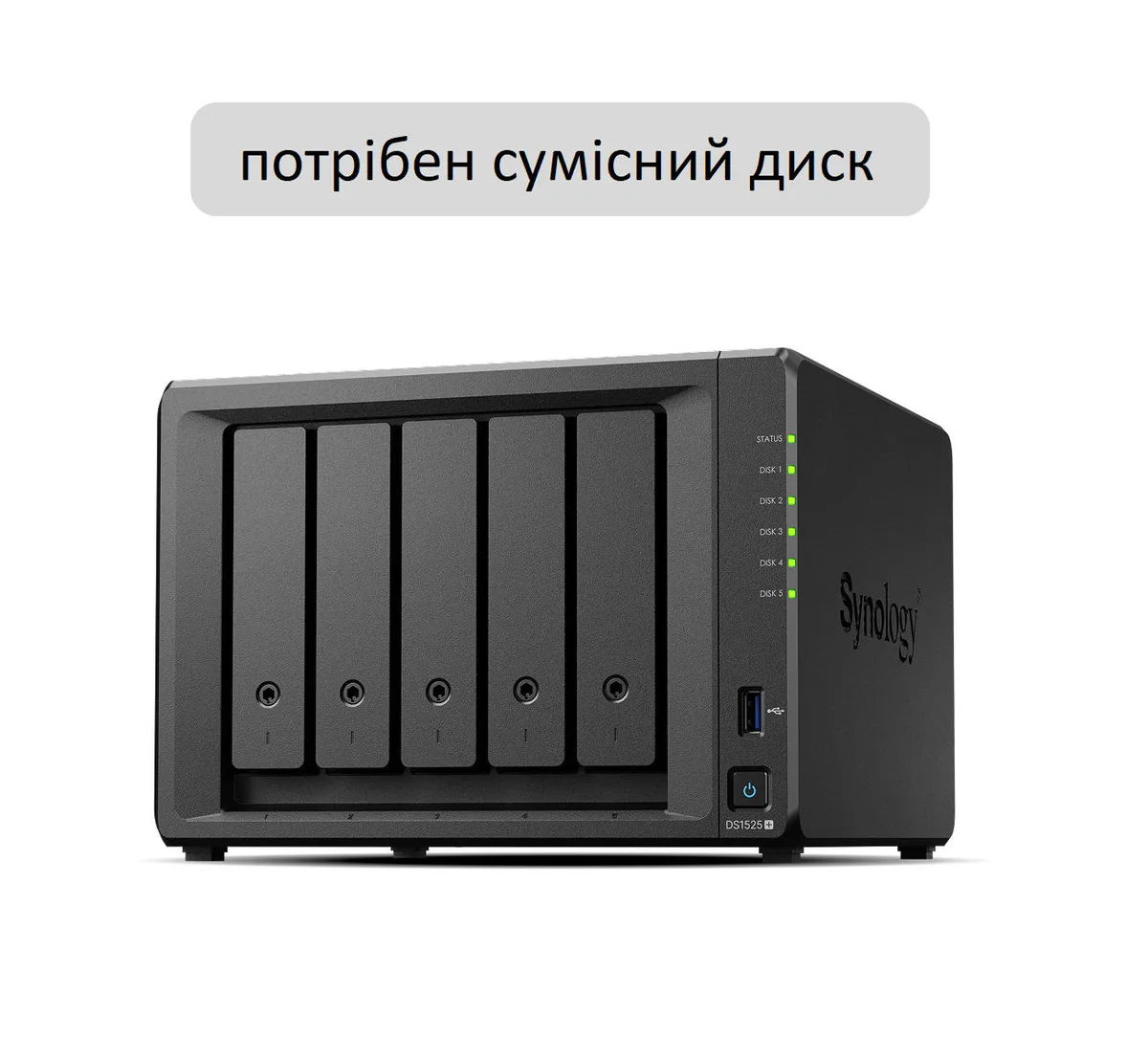 Мережеве сховище NAS Synology 5-дискове з процесором AMD Ryzen 8 ГБ DDR4 чорне