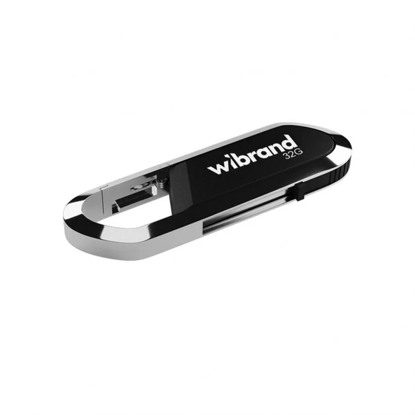 Флеш-пам'ять USB Wibrand 32Гб метал чорна висувна з карабіном