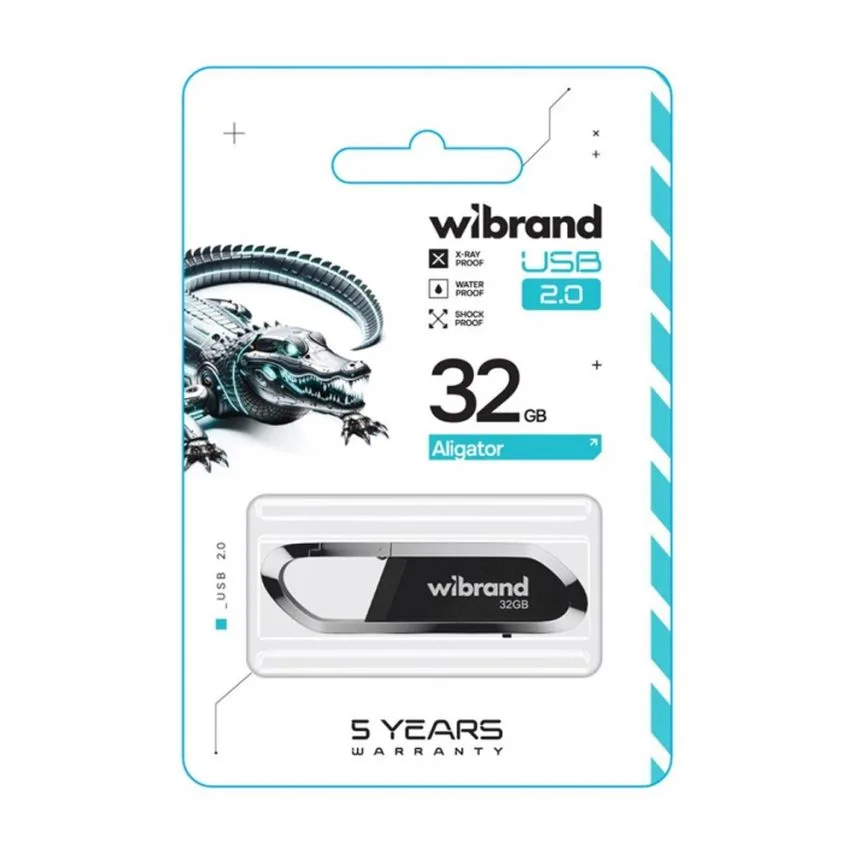 Флеш-пам'ять USB Wibrand 32Гб метал чорна висувна з карабіном