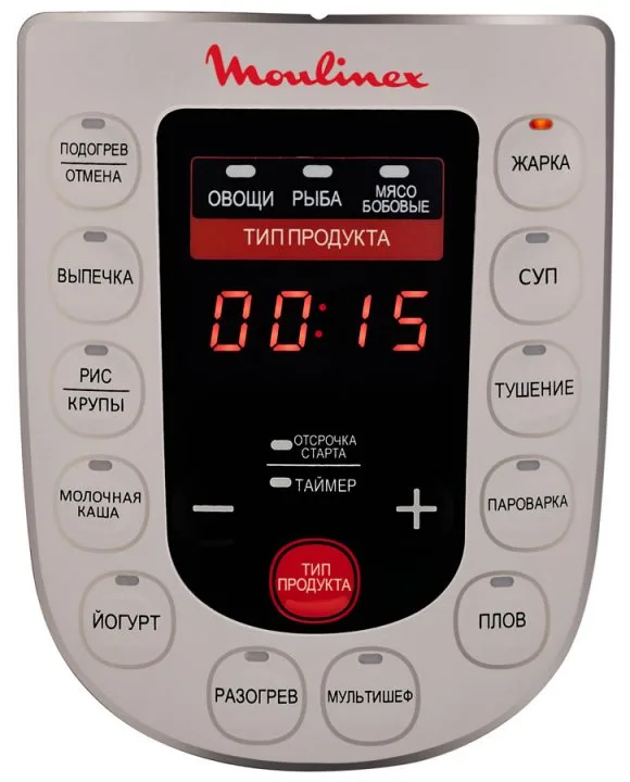 Мультиварка-скороварка Moulinex, 1000 Вт, 5-літрова чаша, сенсорне управління, метал/пластик, білий колір.