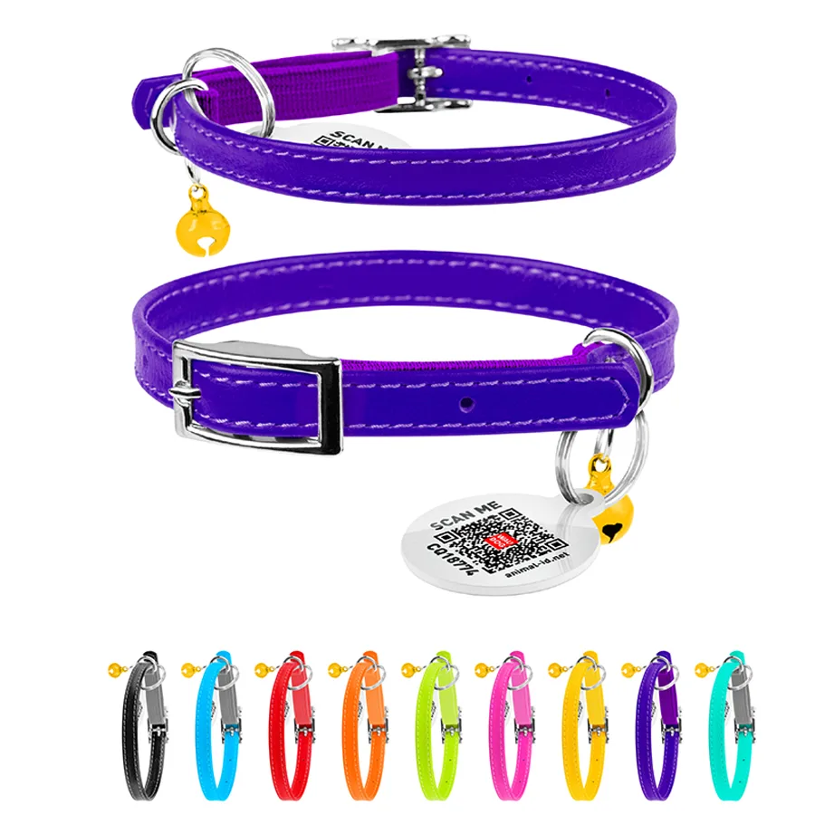 Нашийник WAUCAT Glamour шкіряний XXS 22-30 см 9 мм фіолетовий