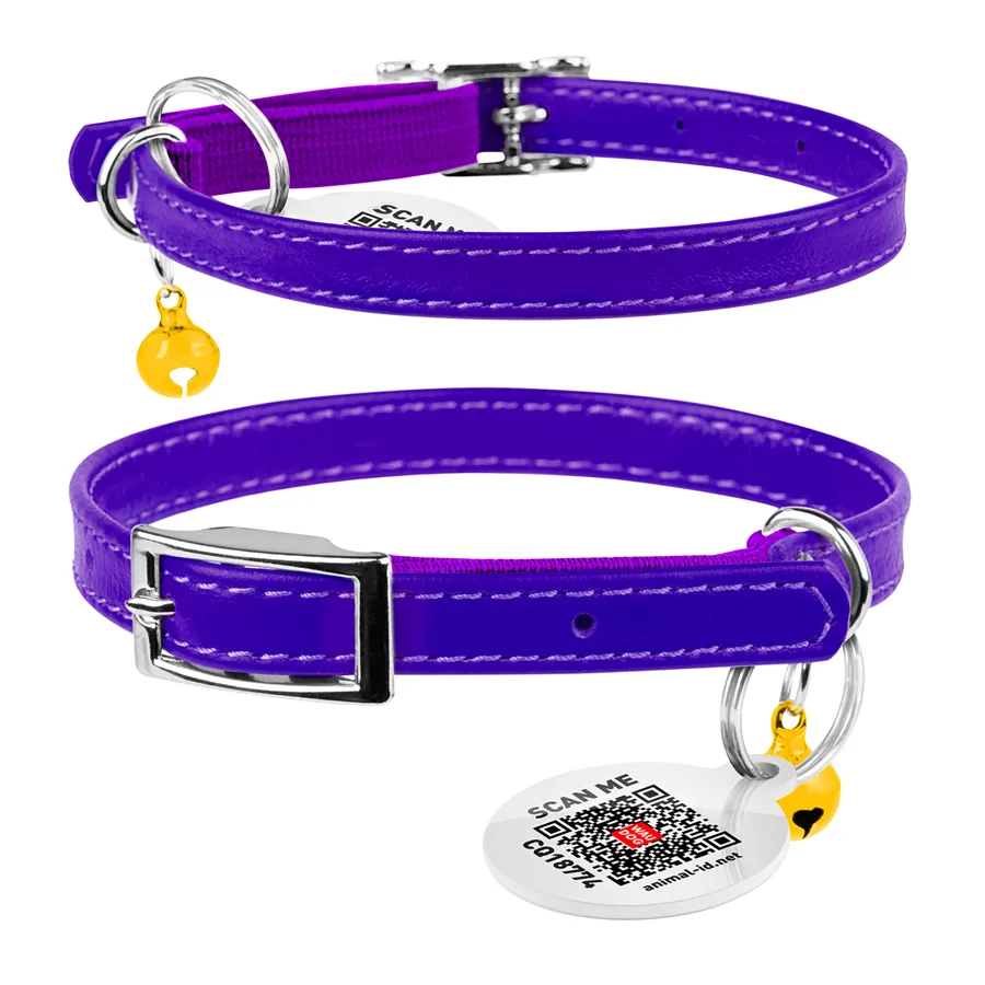 Нашийник WAUCAT Glamour шкіряний XXS 22-30 см 9 мм фіолетовий