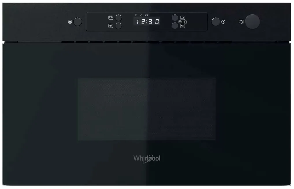 Вбудована мікрохвильова піч Whirlpool, 22 л, електронне управління, 750 Вт, з дисплеєм, чорного кольору.