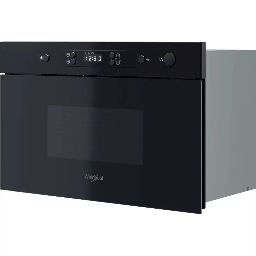 Вбудована мікрохвильова піч Whirlpool, 22 л, електронне управління, 750 Вт, з дисплеєм, чорного кольору.
