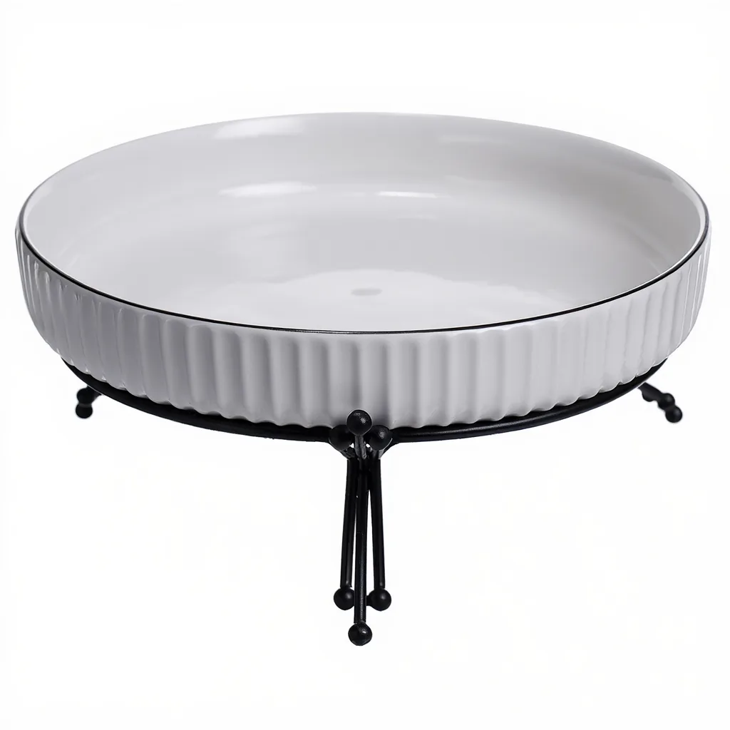 Фруктовниця порцелянова 22,5 см Чорна на металевій підставці