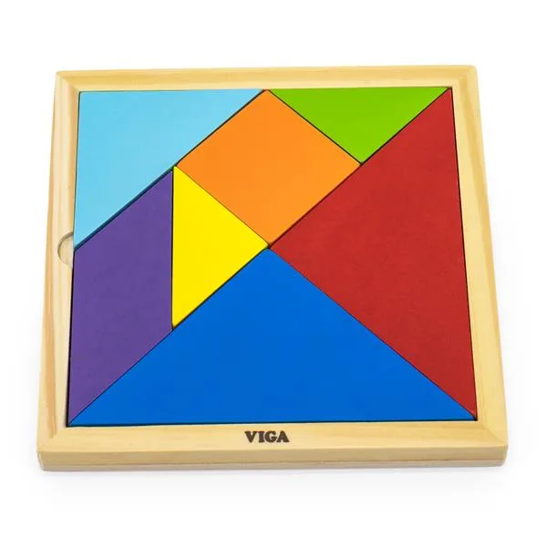 Гра-головоломка Viga Toys Дерев'яний танграм 16х16 см Різнокольоровий