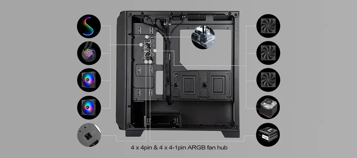 Корпус SilverStone Fara FA312Z-BG без БЖ, 2xUSB3.0, 2x140мм, ARGB VGA 365мм, LCS ready, TG Side Panel, mATX, чорний