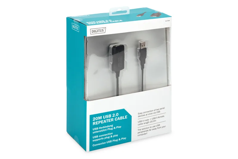 Подовжувач DIGITUS USB 2.0 Active Cable, A/M-A/F, 20м, чорний