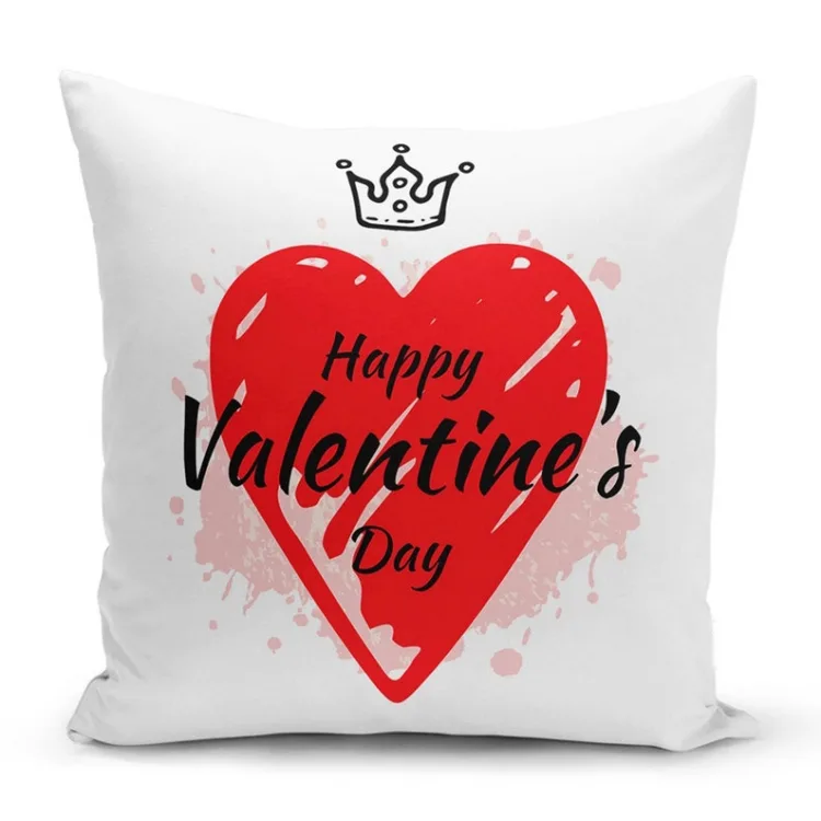 Подушка велюр 35х35 см біла з принтом Happy Valentine Day