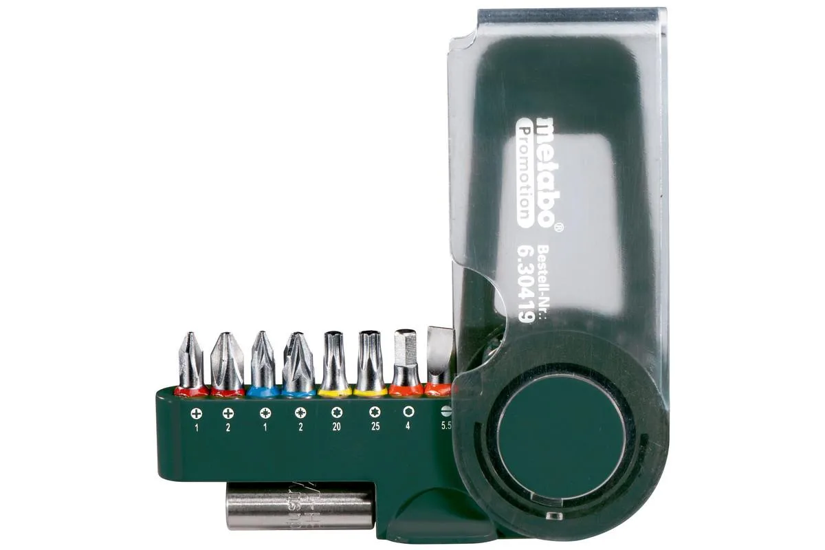 Бітотримач магнітний Metabo Promotion, 1/4", SL, PH, PZ, H, T, 25мм, сталь S2, набір із 9 шт. у кейсі.