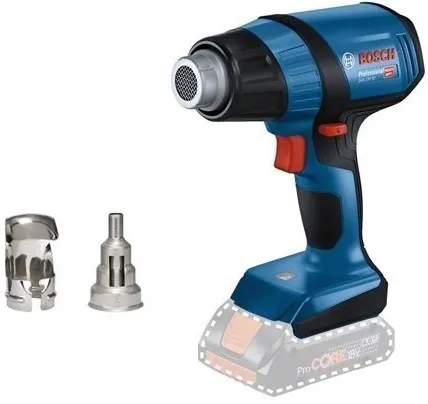 Акумуляторний будівельний фен Bosch Professional GHG 18V-50, 18В, 300/500°C, 175 л/хв, вага 0.59 кг, без батареї та аксесуарів.