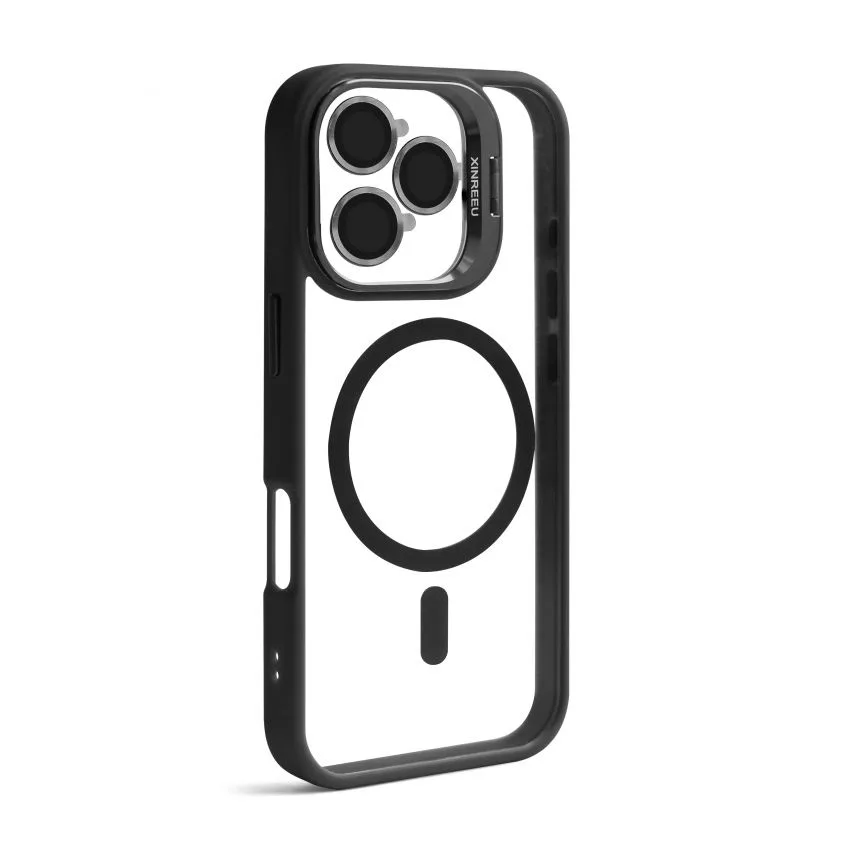 Чохол MagSafe для iPhone 16 Pro пластик силікон чорний з підставкою та захистом камер