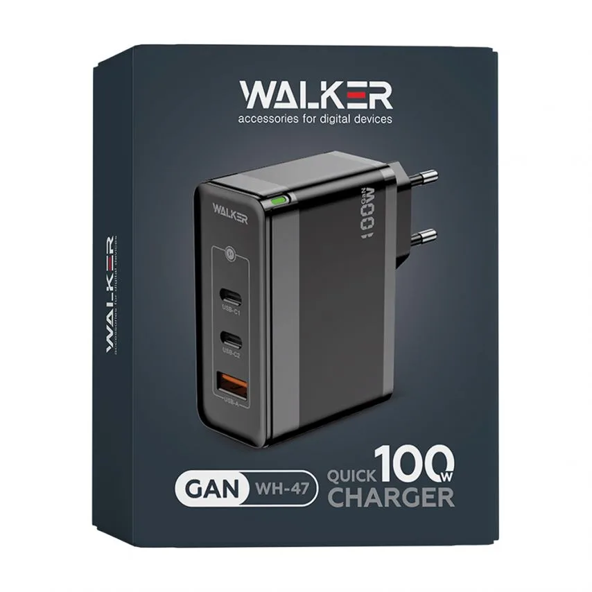 Мережевий зарядний пристрій WALKER 100W GaN 73х75х32 мм чорний