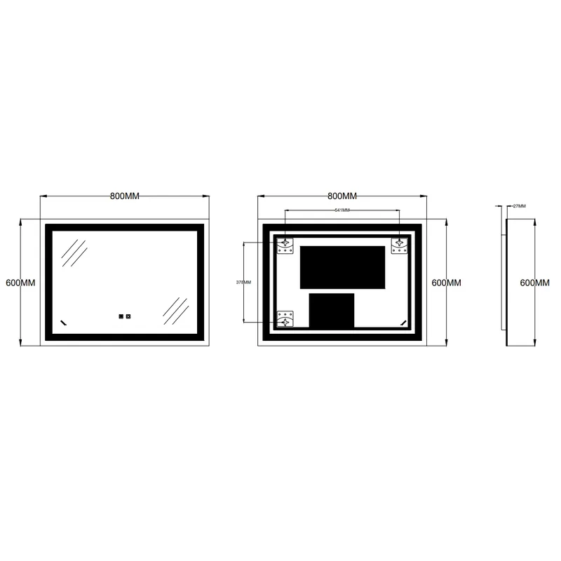 Дзеркало настінне KUBIX 80х60 см без обрамлення LED Touch ПВХ Біле