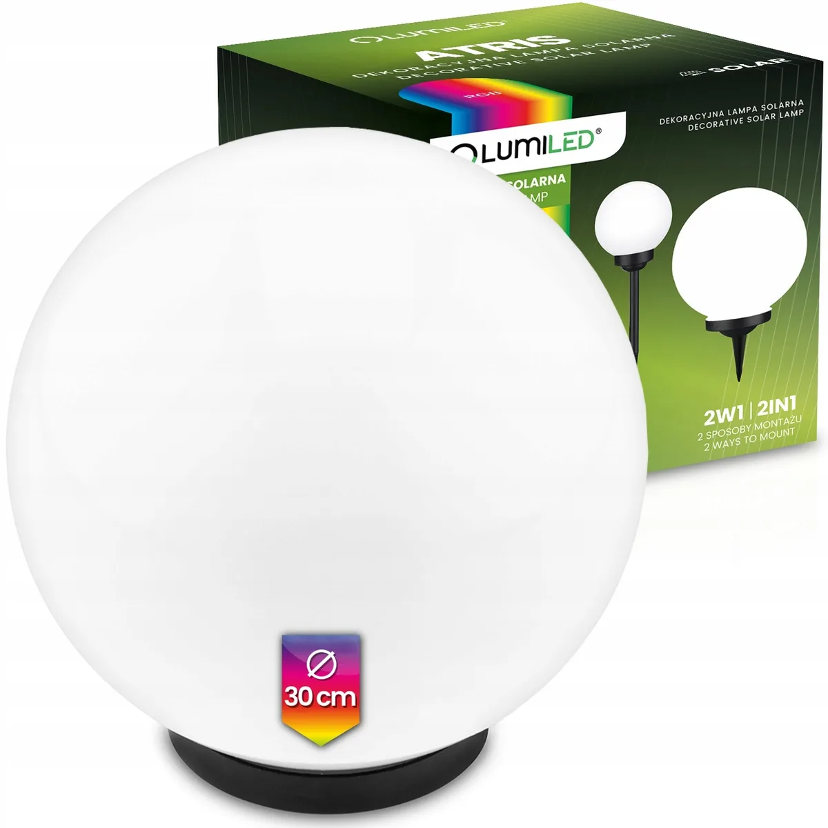 Большая садовая LED сфера LumiLED 30 см поликарбонат RGB ассорти