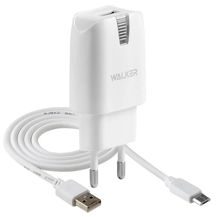 Мережевий зарядний пристрій WALKER 2в1 2.1А 10.5W білий з кабелем Micro 1м