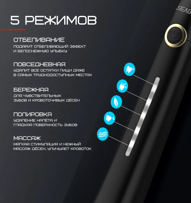 Электрическая звуковая зубная щетка Seago SG-958 40000 колебаний/мин 10 насадок белая