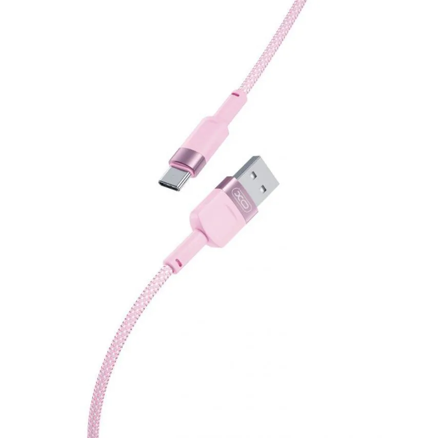 Кабель USB XO тканинний Type-C 1м 2.4A рожевий Quick Charge