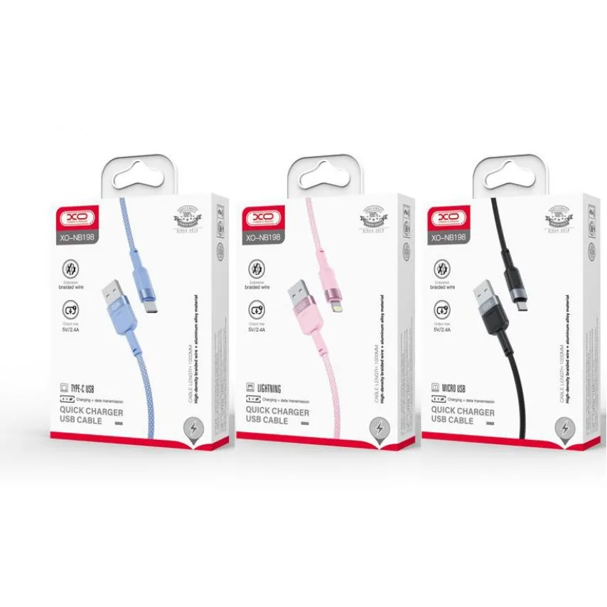 Кабель USB XO тканинний Type-C 1м 2.4A рожевий Quick Charge