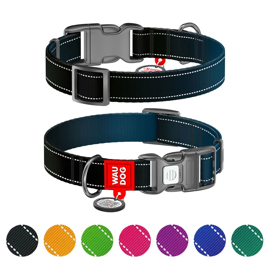 Нашийник WAUDOG Nylon Mono світловідбивний нейлоновий XL 25 мм 37-58 см чорний