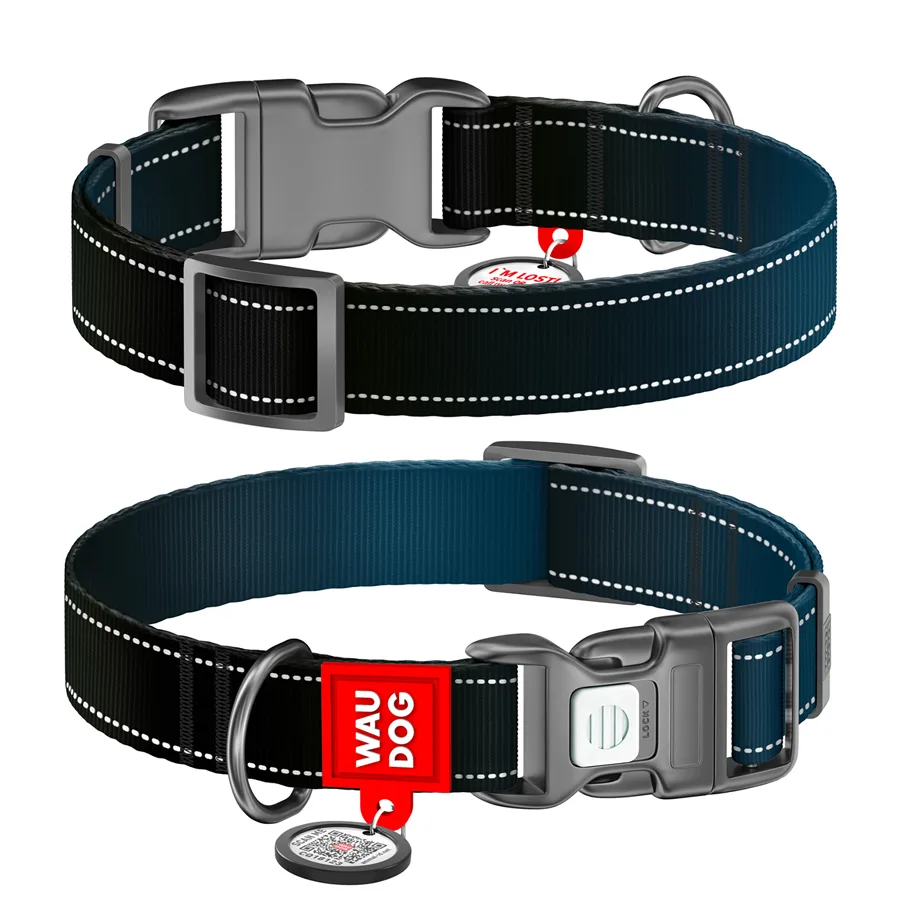 Нашийник WAUDOG Nylon Mono світловідбивний нейлоновий XL 25 мм 37-58 см чорний
