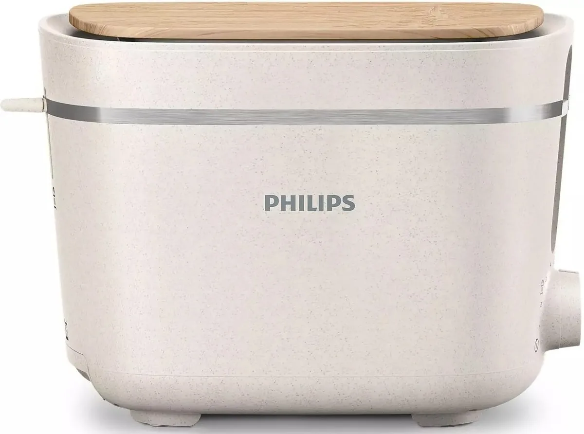 Тостер Philips Eco Conscious Edition 830 Вт, з кришкою для захисту від пилу, виготовлений з пластика, білий.