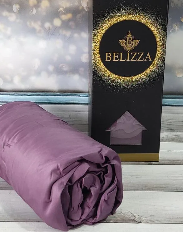 Сатинова простирадло на резинці Belizza 100% бавовна 180х200 см колір Мор 2 наволочки 50х70 см