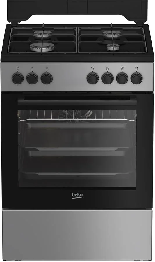 Комбінована плита Beko, 66 л, 60x60 см, з конвекцією, сріблястого кольору.