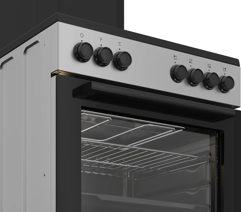 Комбінована плита Beko, 66 л, 60x60 см, з конвекцією, сріблястого кольору.