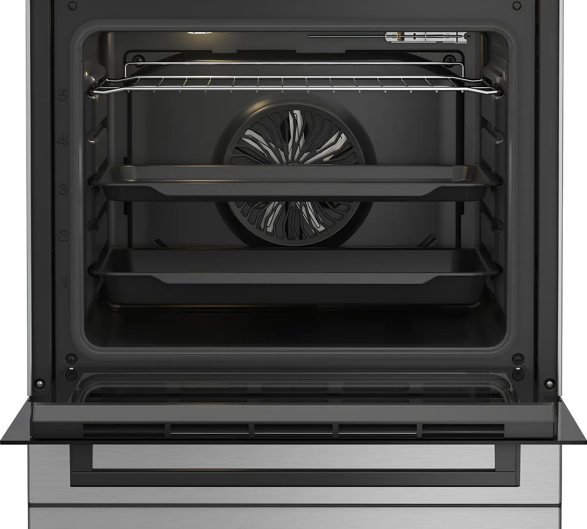 Комбінована плита Beko, 66 л, 60x60 см, з конвекцією, сріблястого кольору.