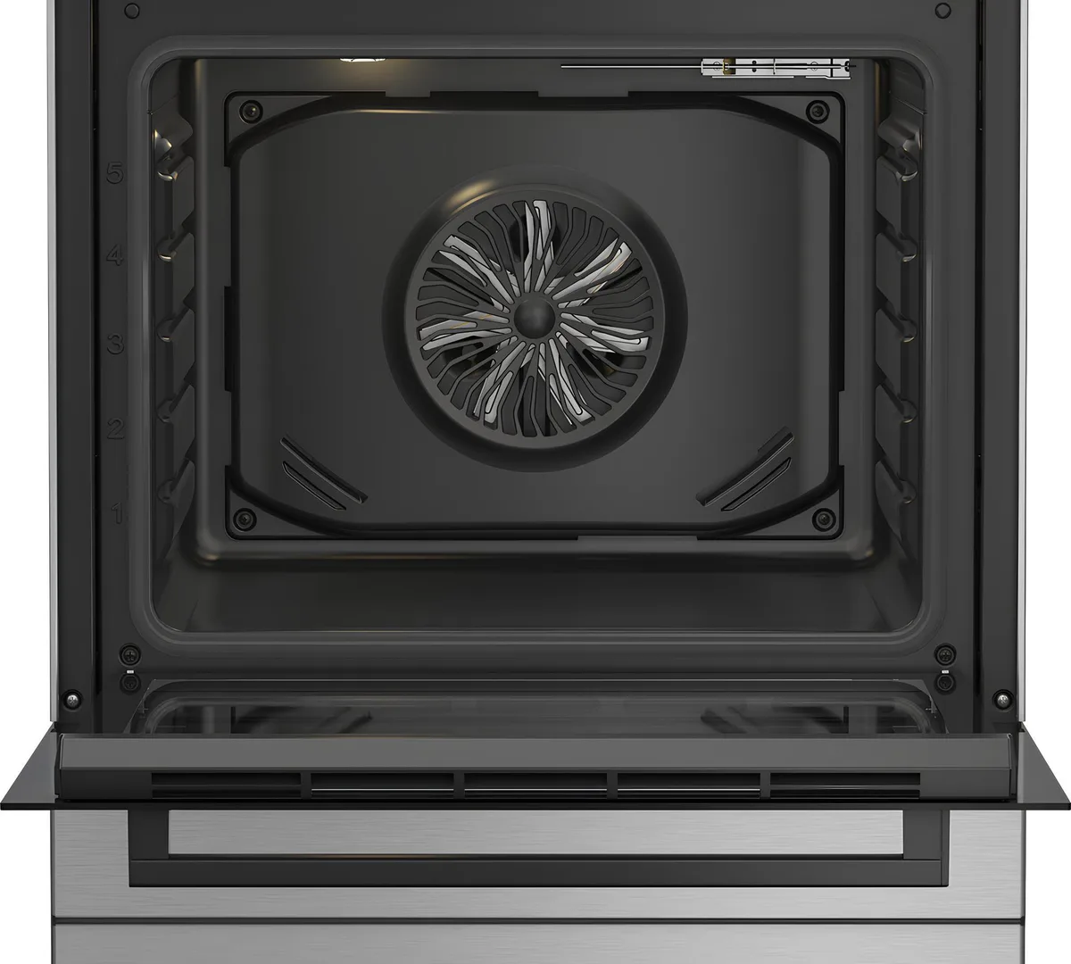 Комбінована плита Beko, 66 л, 60x60 см, з конвекцією, сріблястого кольору.