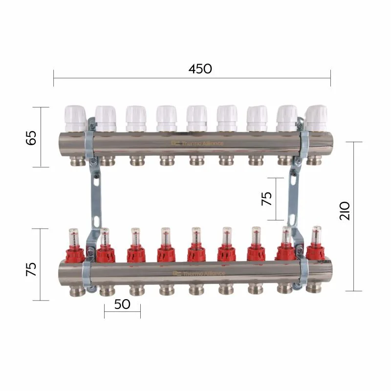 Колектор Thermo Alliance SD235W9 1"x9 латунь 50 мм нікель