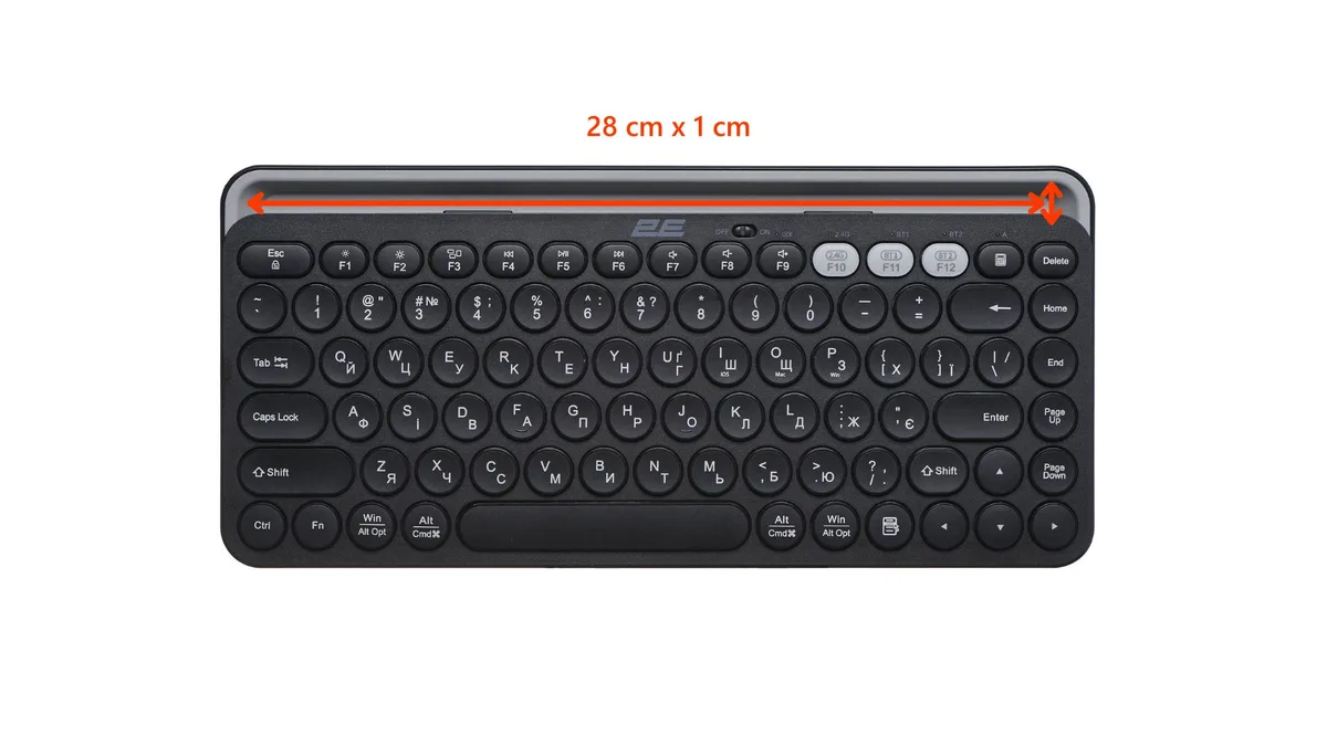 Клавіатура мембранна 2E KS250 84key, WL/BT, EN/UK, чорно-сірий