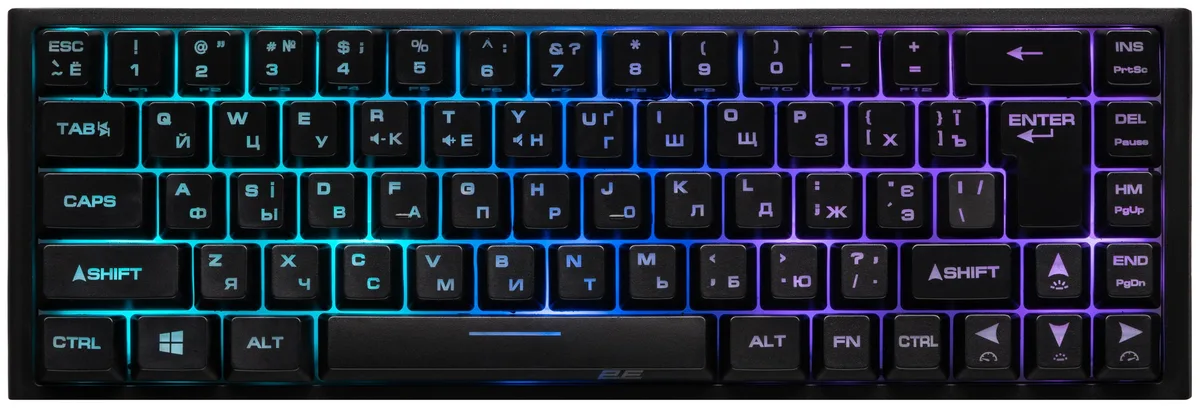 Клавіатура мембранна 2E GAMING KG350 68key, USB-A, EN/UA/RU, RGB, чорний