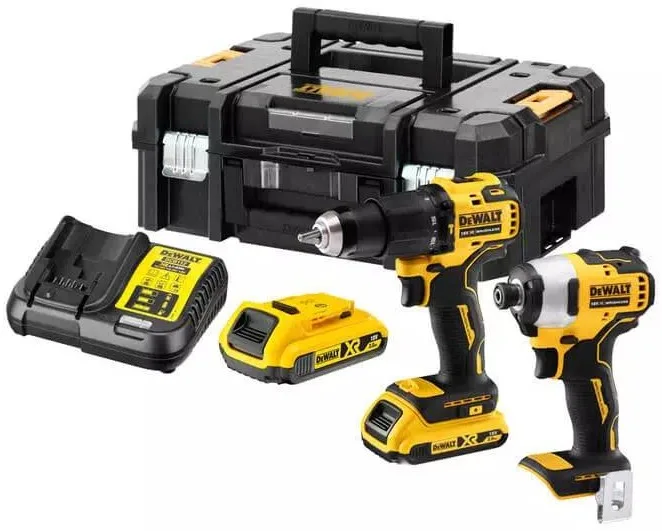 Комплект з двох акумуляторних інструментів DeWalt 18В XR: дриль-шурупокрут DCD709 та ударний шурупокрут DCF80 з двома акумуляторам