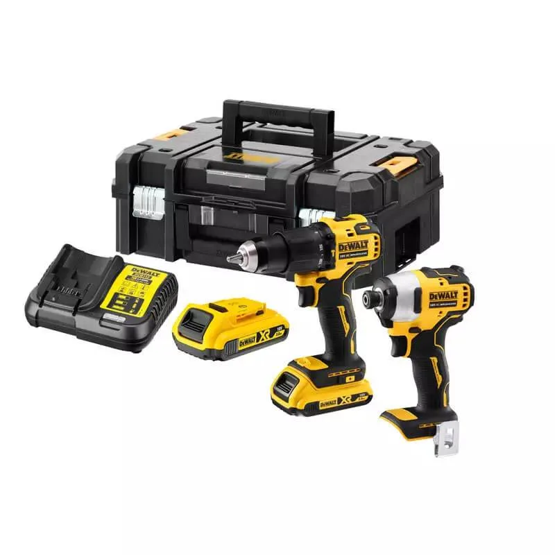 Комплект з двох акумуляторних інструментів DeWalt 18В XR: дриль-шурупокрут DCD709 та ударний шурупокрут DCF80 з двома акумуляторам