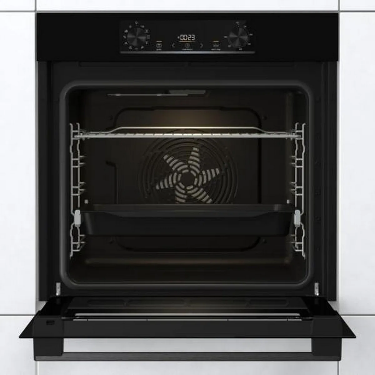 Електрична духова шафа Gorenje, 77 л, клас енергоефективності A+, з підсвіткою IconLed, чорного кольору.