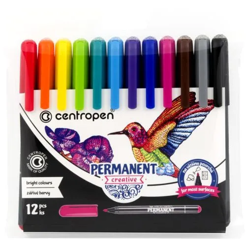 Маркер перманентний CENTROPEN набір 12 кольорів для написів на будь-яких поверхнях.