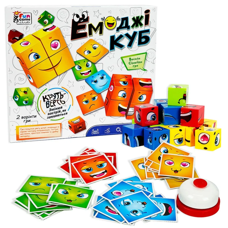 Карточна гра 4FUN Game Club Емодзі куб 48 карток 16 кубиків дзвінок кольорові
