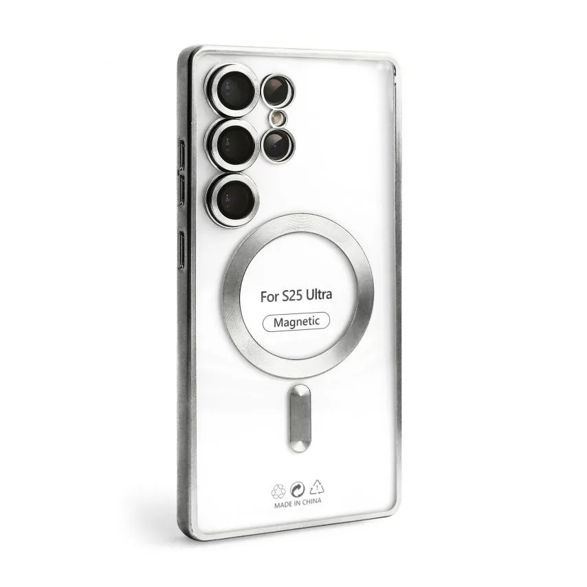 Чохол MagSafe для Samsung S25 Ultra пластиковий силіконовий срібний