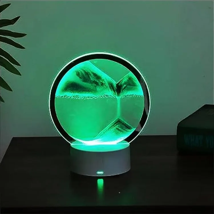 Нічник 3D пісок LED 7 режимів 30х20 см зелений метал скло