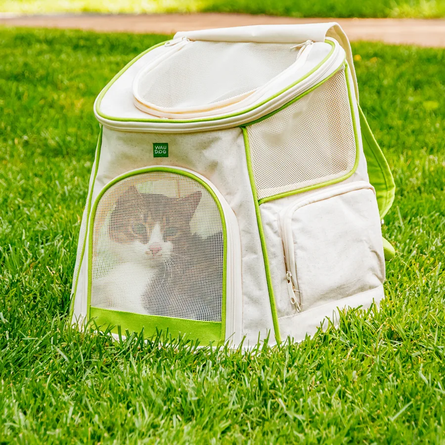 Рюкзак-переноска WAUDOG Relax Eco для котів і собак до 8 кг льон 40x40x26 см