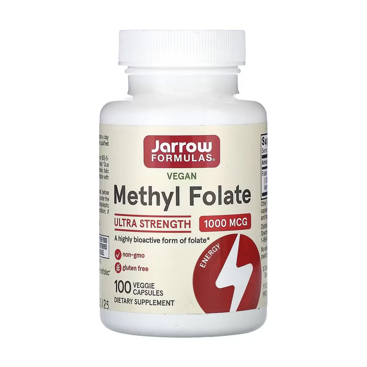 Метионін фолат Jarrow Formulas 1000 мкг 100 капсул Без ГМО Без глютену