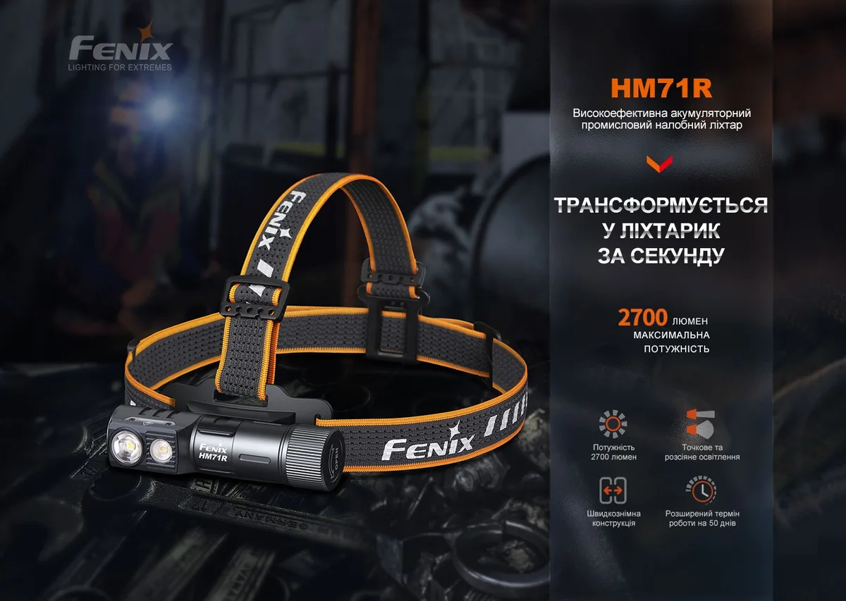 Налобный фонарь Fenix магниевый 106х46 мм черный 2700 люмен IP68