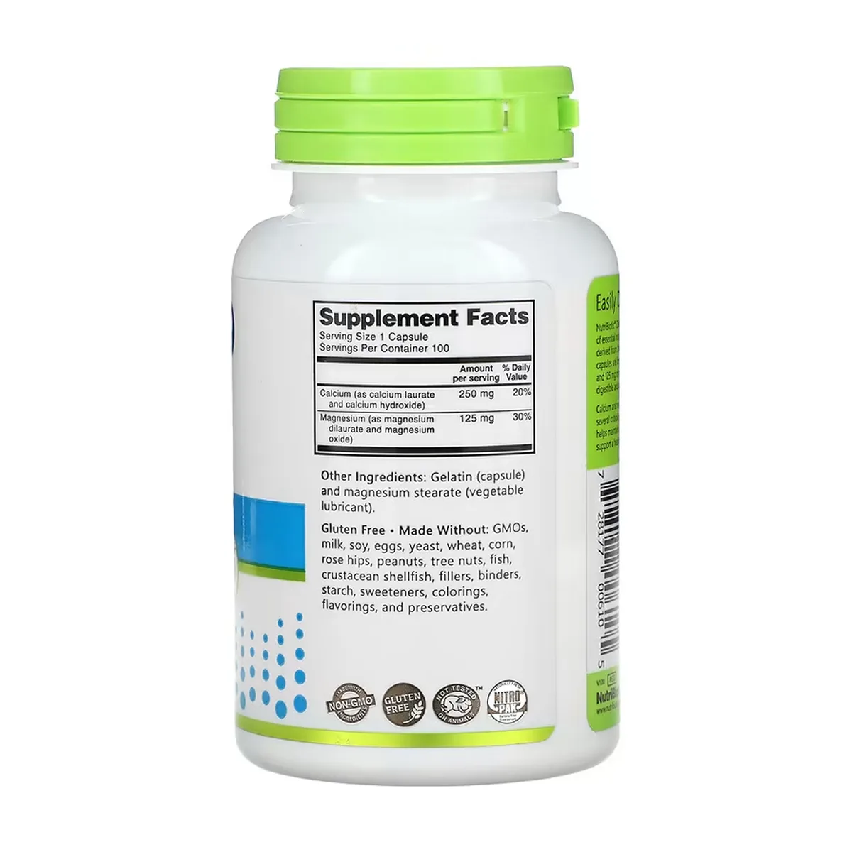Кальцій Магній Nutribiotic капсули 100 шт без глютену, без ГМО